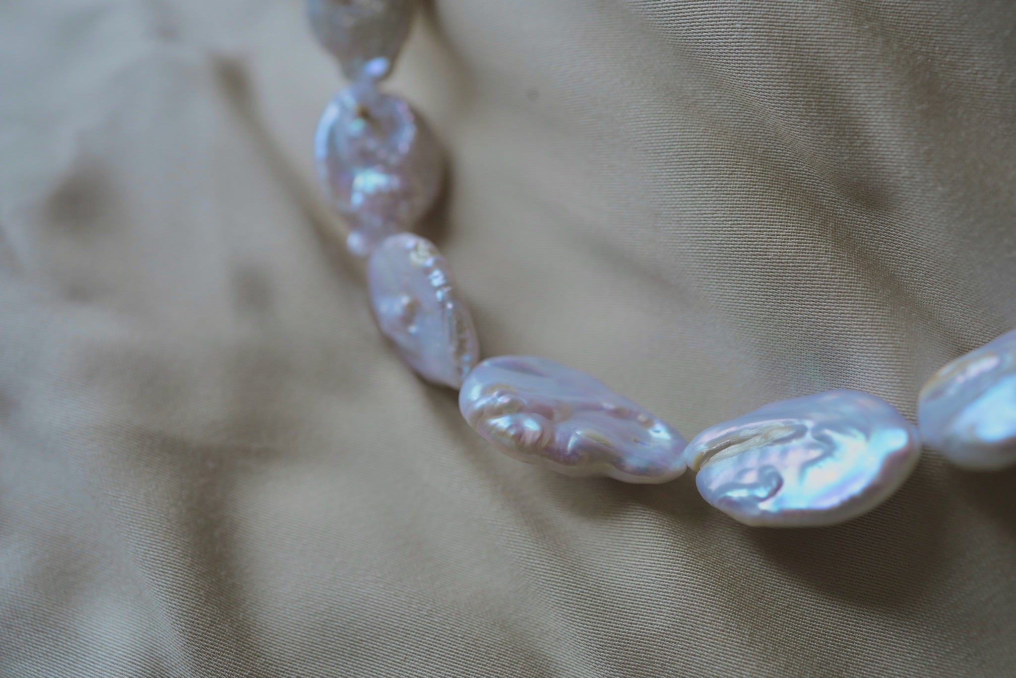 N-005 | Rare Shimmering Porcelain Flat Baroque Necklace