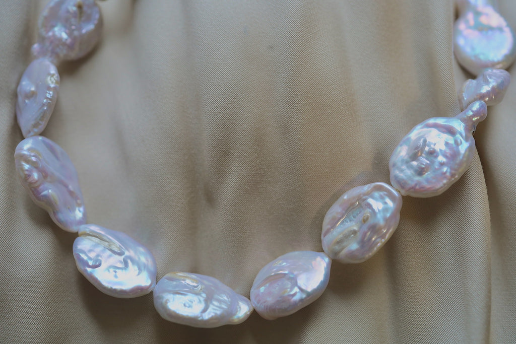 N-005 | Rare Shimmering Porcelain Flat Baroque Necklace