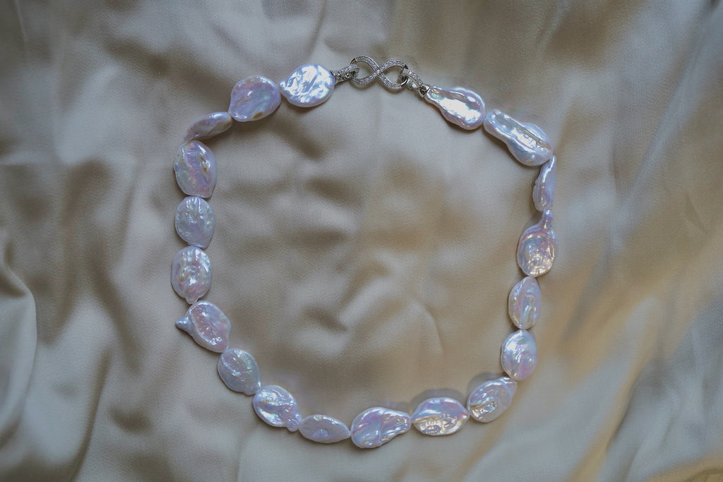 N-005 | Rare Shimmering Porcelain Flat Baroque Necklace