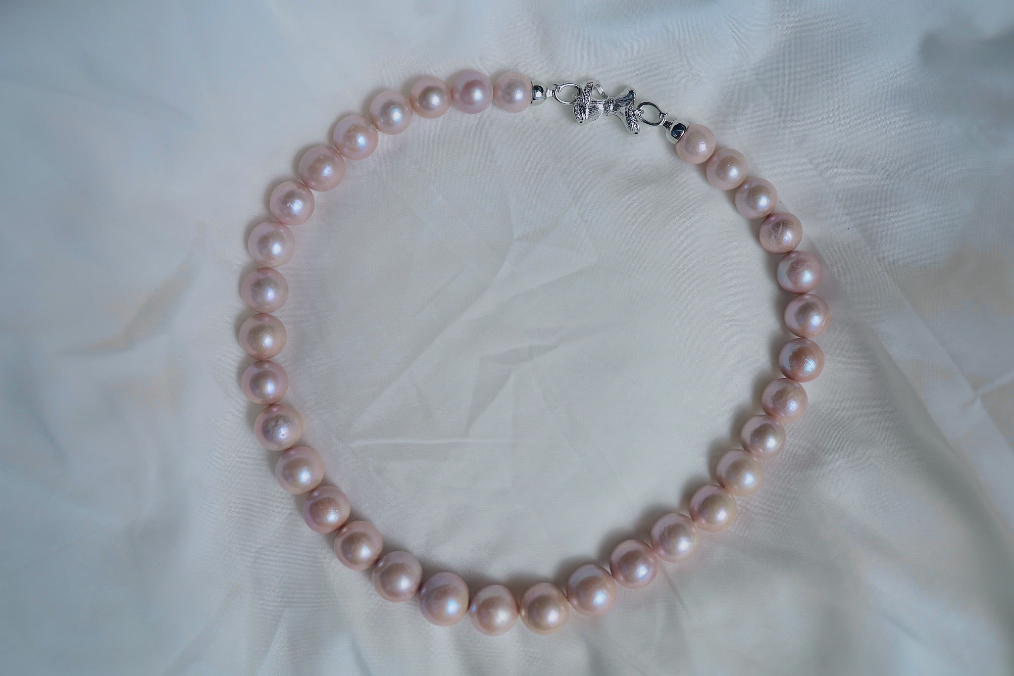 N-007 | Rose Petal Pink Organic Round Pearl Necklace