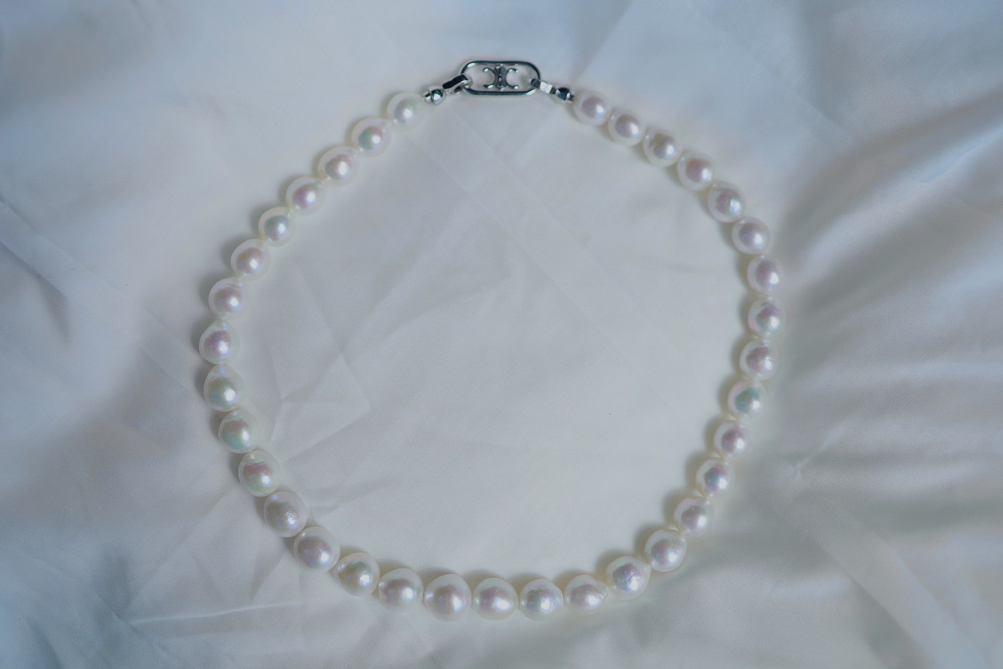 N-008 | Rare Iridescent White Baroque Pearl Necklace