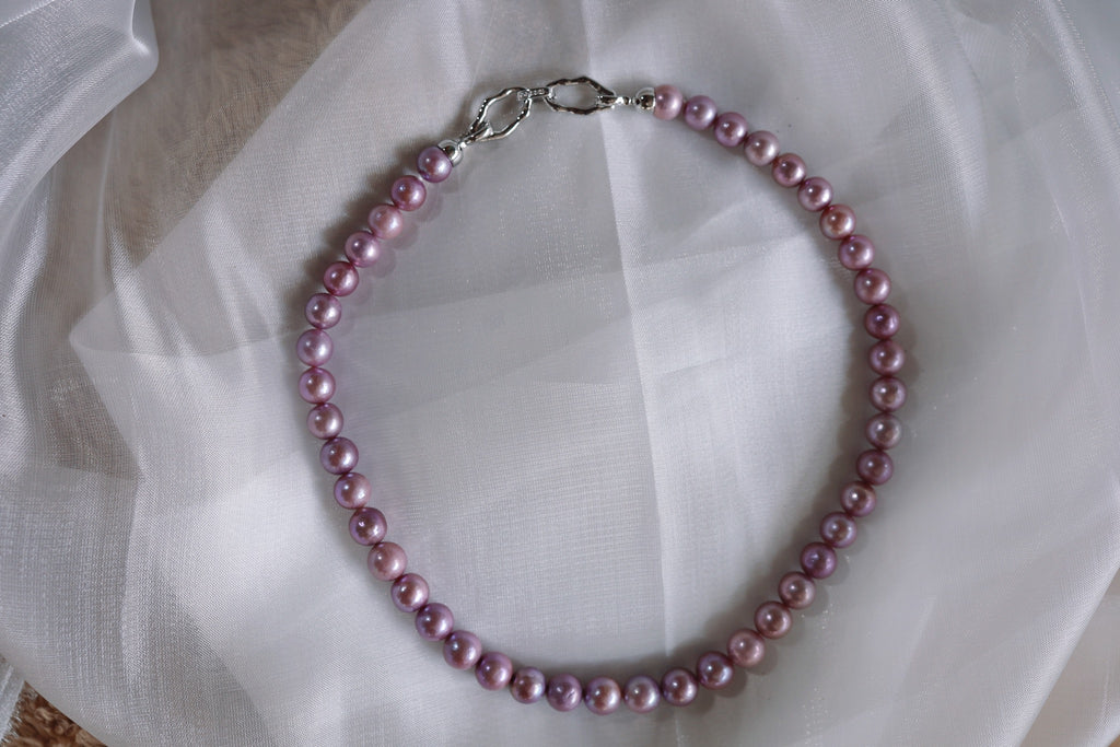 N-003 | Rare Orchid Glow Round Pearl Necklace (9.8mm)